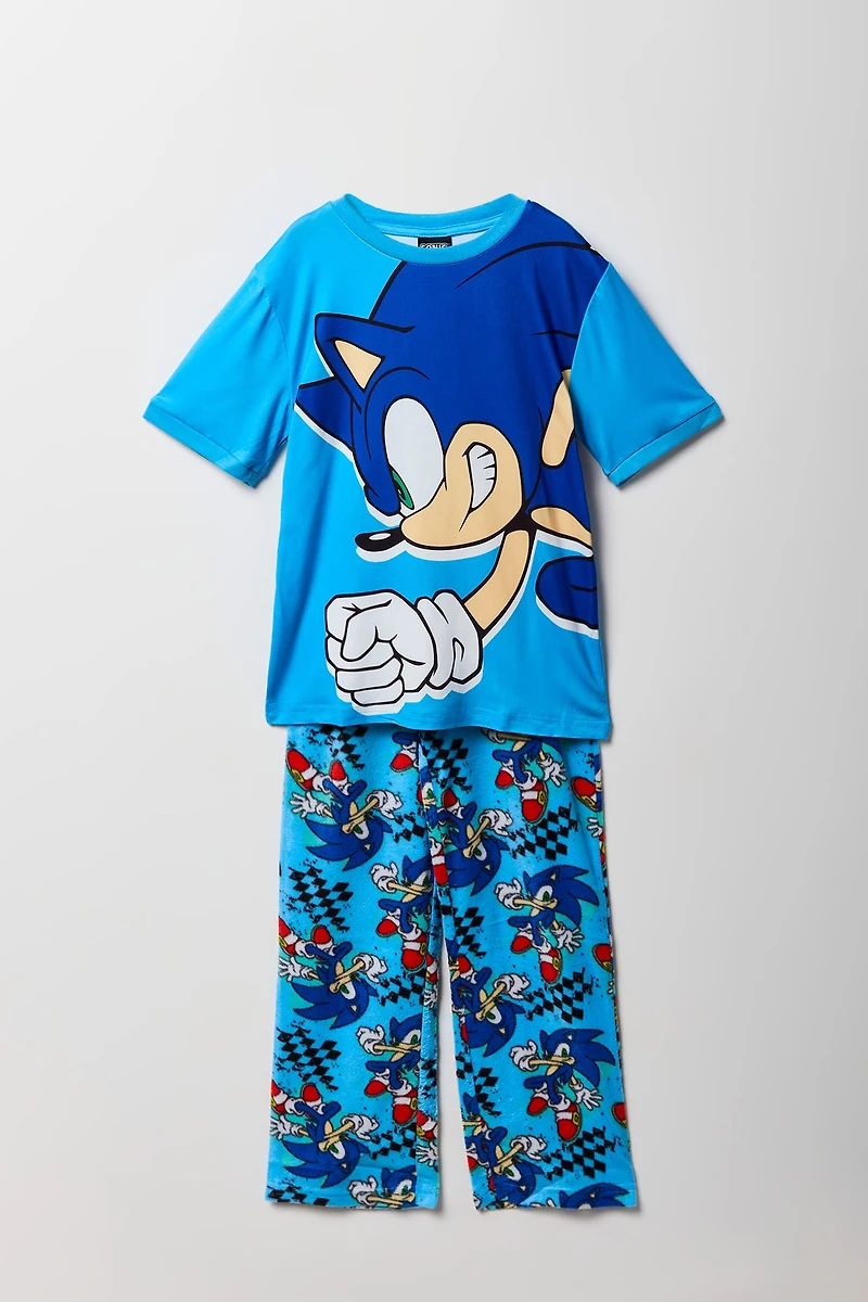 Kids Sonic Graphic T-Shirt & Plush Pant Pajama Set