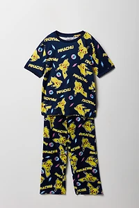 Kids Pikachu Print T-Shirt & Plush Pant Pajama Set