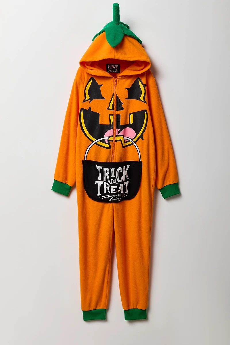 Kids 3D Jack-O-Lantern Plush Onesie