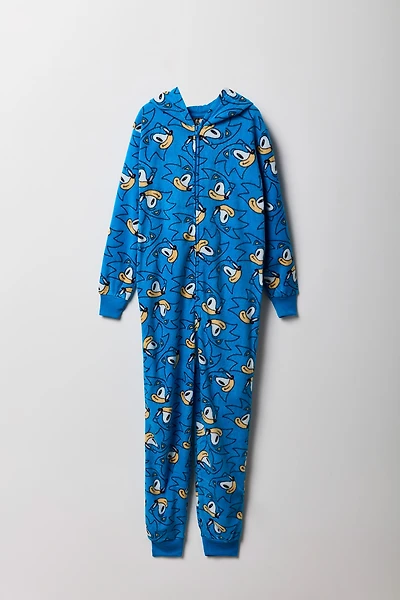 Combinaison en peluche à imprimé Sonic pour enfant
