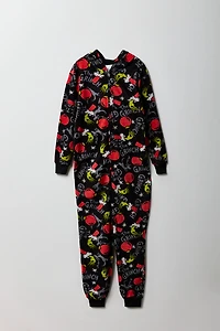 Kids Grinch Christmas Printed Fleece Onesie