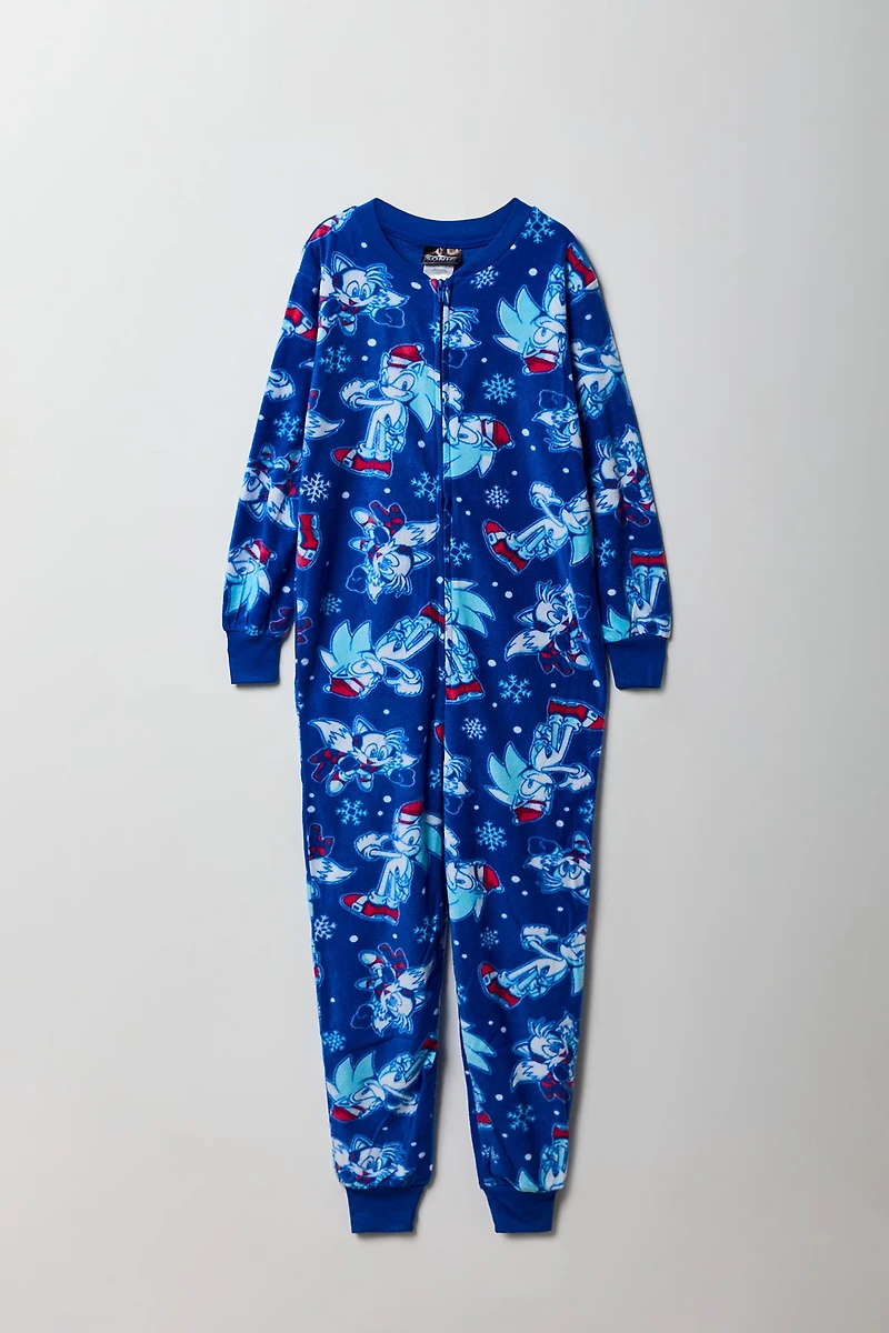 Kids Sonic Christmas Printed Fleece Onesie