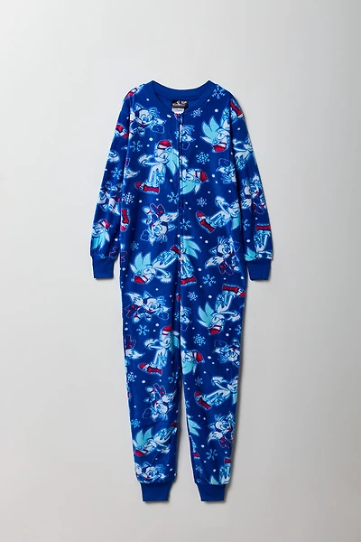 Kids Sonic Christmas Printed Fleece Onesie