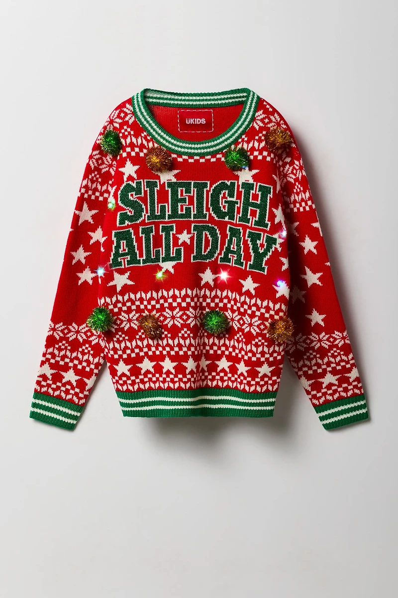 Kids Light-Up Sleigh Christmas Sweater