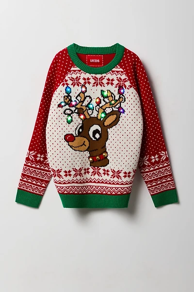 Kids Light-Up Reindeer Christmas Sweater