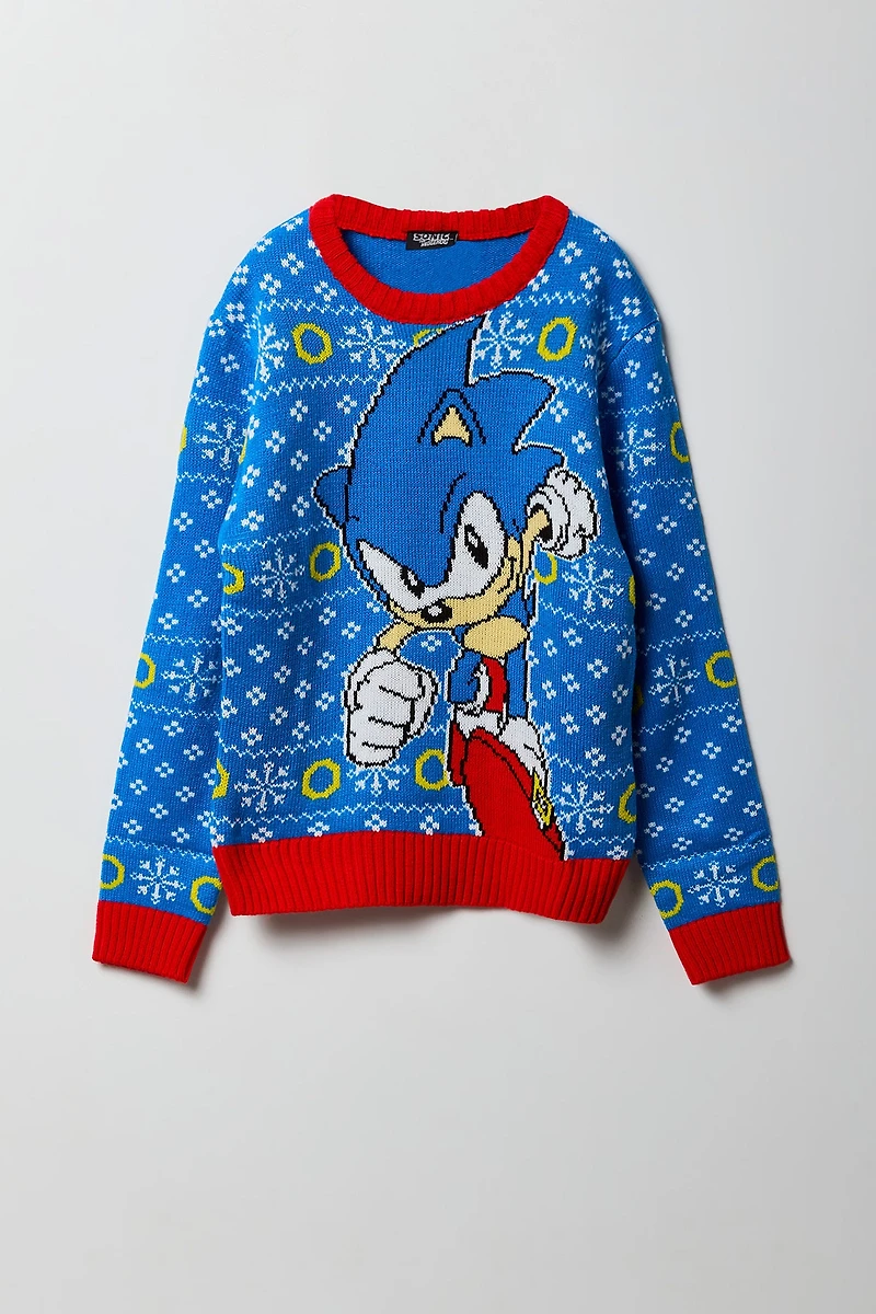 Chandail de Noël en tricot jacquard à imprimé Sonic pour garçon