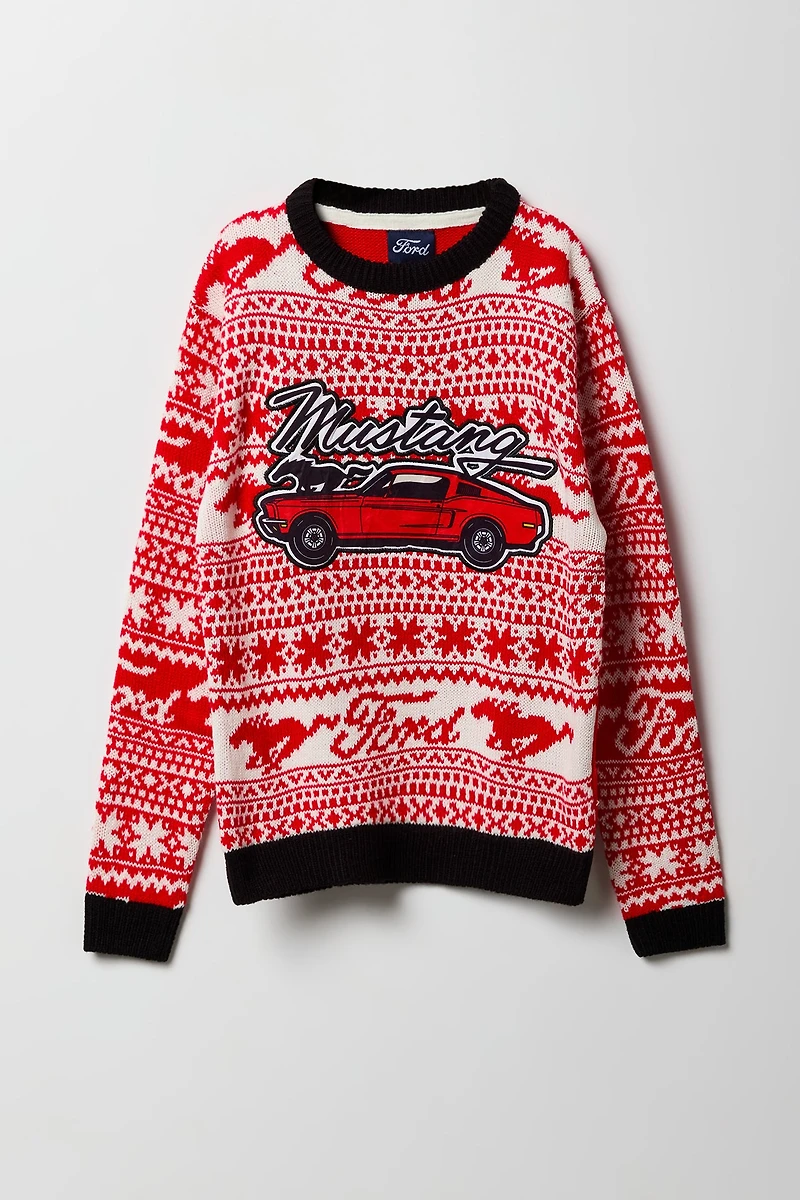Kids Ford Mustang Embroidered Christmas Sweater