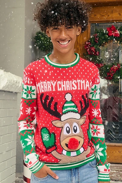 Kids Furry Rudolph Christmas Sweater