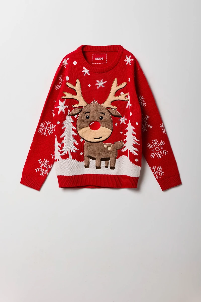 Kids Furry Reindeer Christmas Sweater