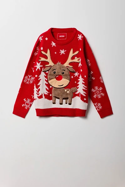 Kids Furry Reindeer Christmas Sweater