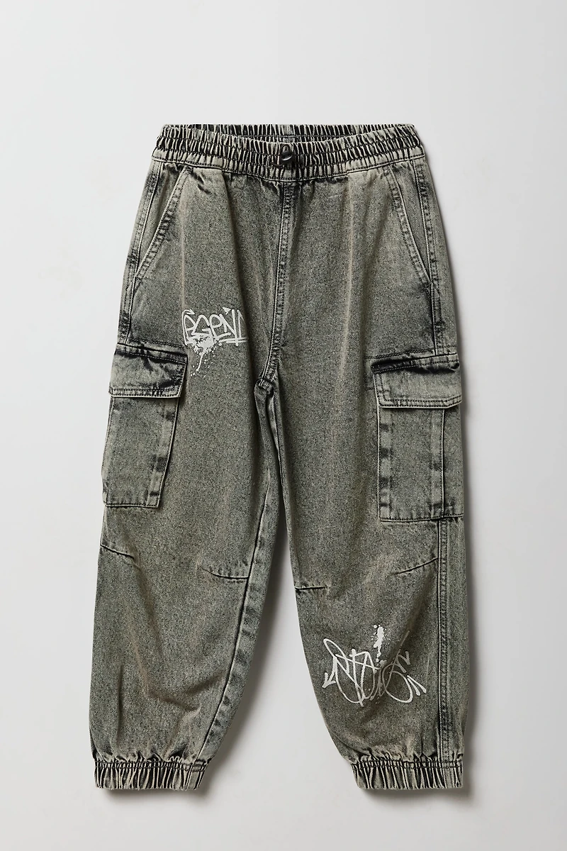 Jogger cargo en denim à imprimé graffiti pour garçons