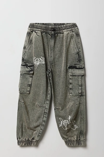 Jogger cargo en denim à imprimé graffiti pour garçons