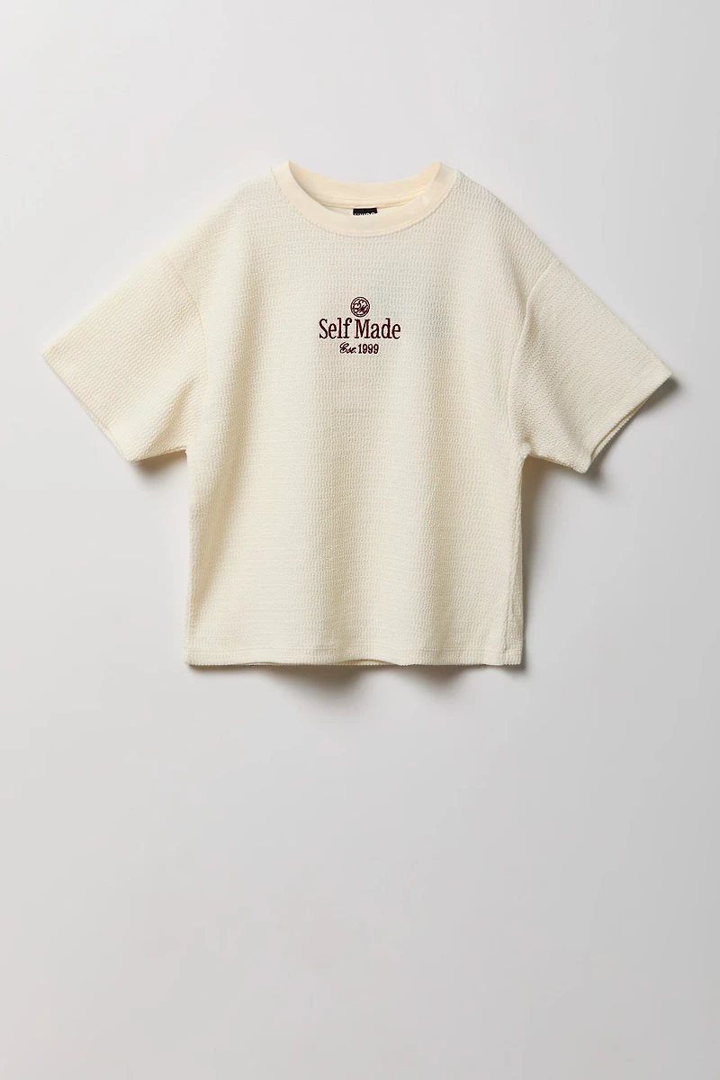 T-shirt carré texturé avec motif brodé pour garçon