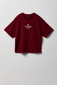 Boys Textured Embroidered Boxy T-Shirt