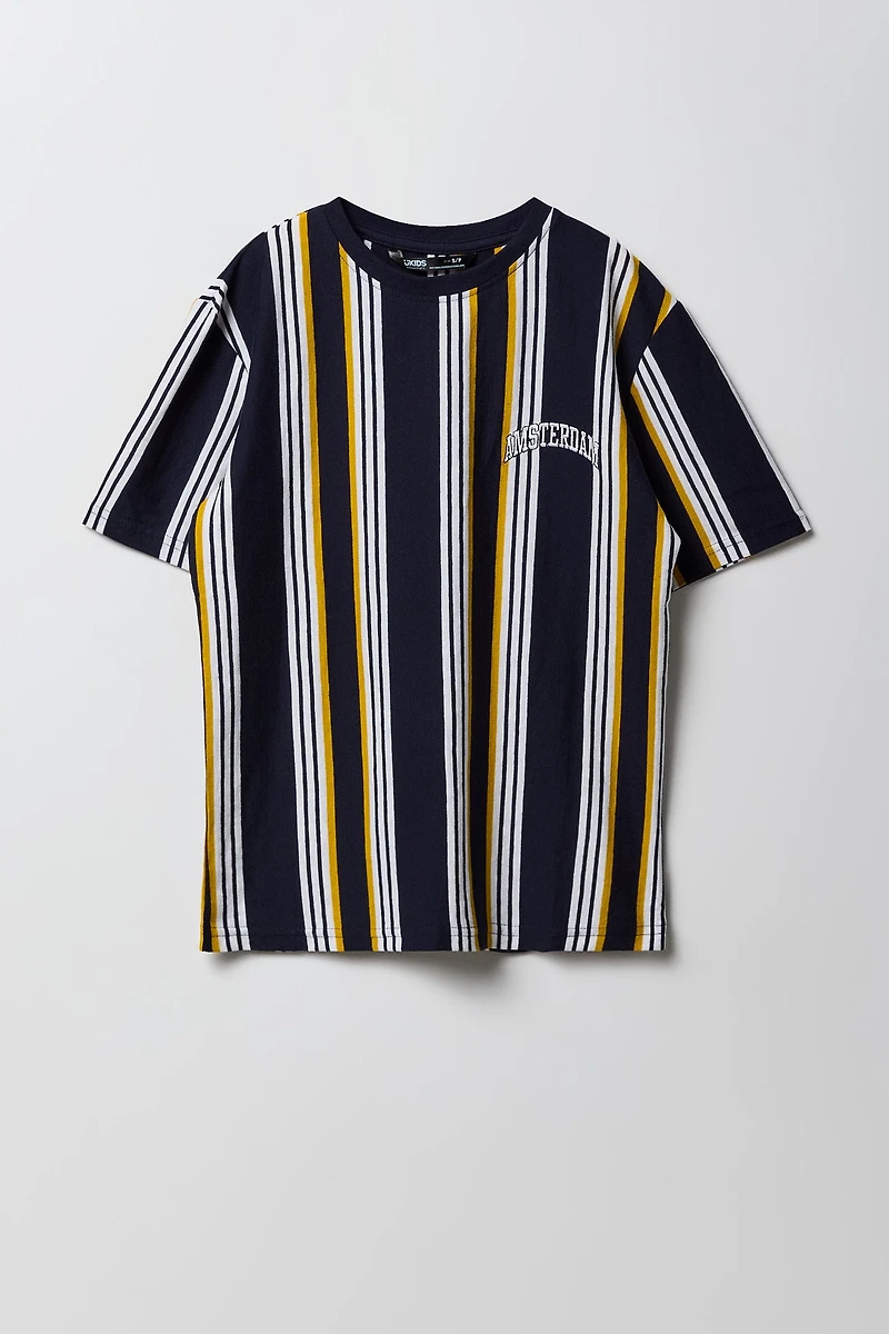 Boys City Embroidered Striped T-Shirt