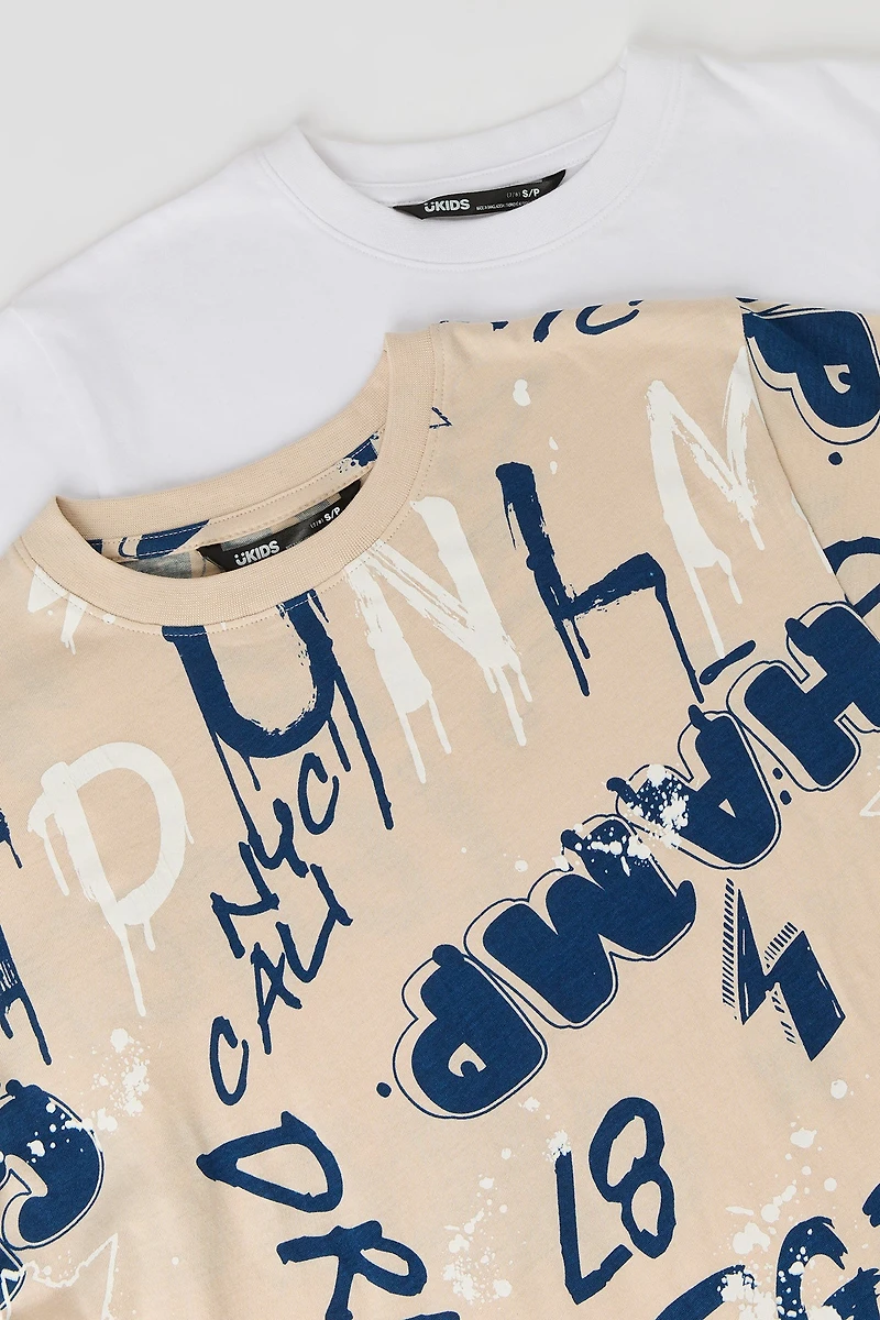 T-shirts à imprimé graffitis et uni (Paquet de 2)