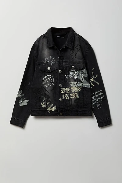 Boys Graffiti Graphic Denim Jacket