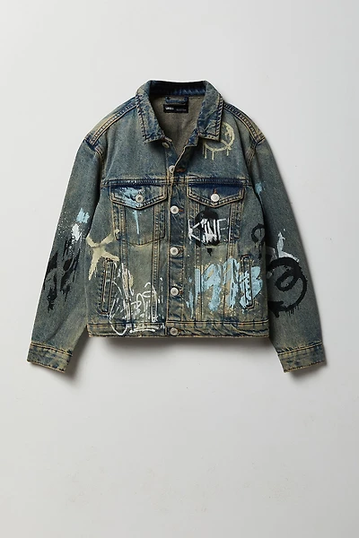 Blouson en denim à imprimé graffitis pour garçon