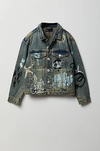 Blouson en denim à imprimé graffitis pour garçon