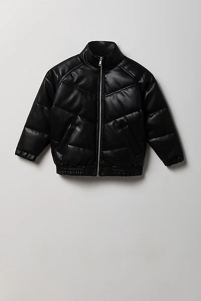 Blouson bouffant en similicuir avec fermeture à glissière pour garçon