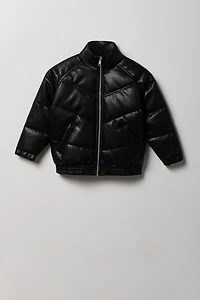 Blouson bouffant en similicuir avec fermeture à glissière pour garçon