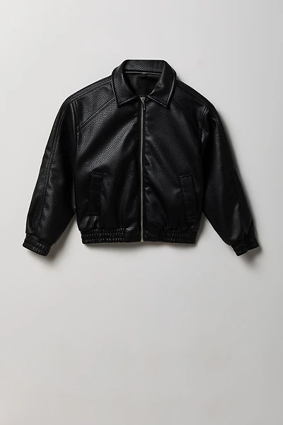 Boys Faux Leather Bomber Jacket