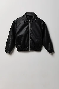 Boys Faux Leather Bomber Jacket