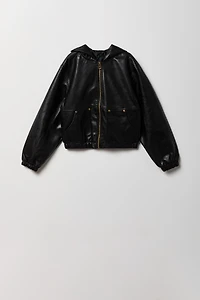 Blouson aviateur à caputhon en similicuir pour garçon