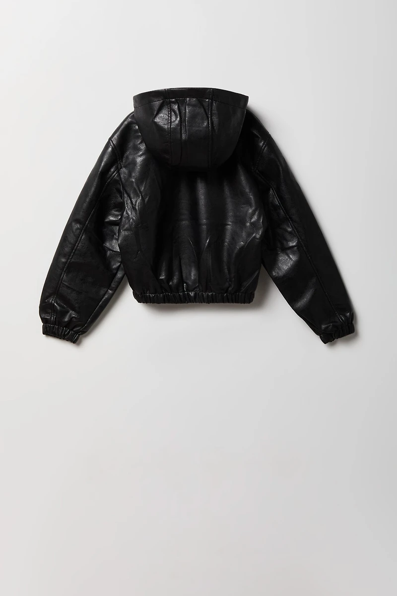 Blouson aviateur à caputhon en similicuir pour garçon