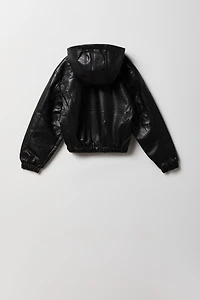 Blouson aviateur à caputhon en similicuir pour garçon