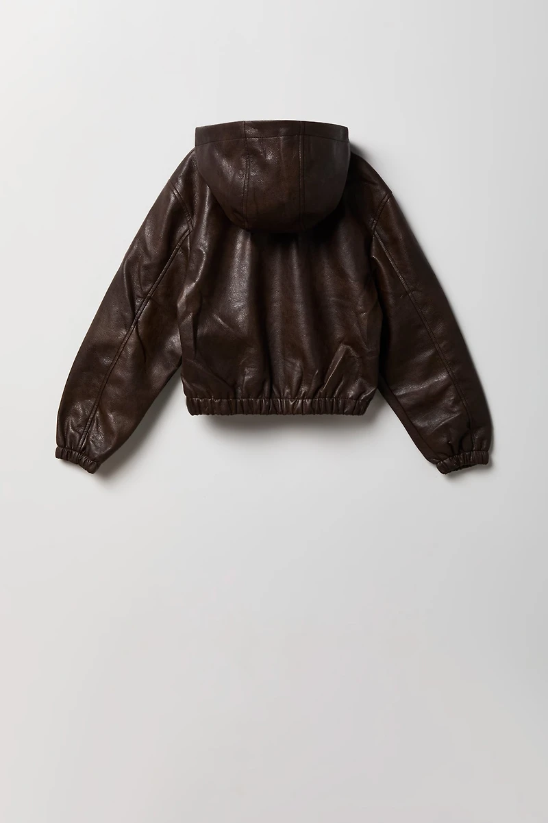 Blouson aviateur à caputhon en similicuir pour garçon