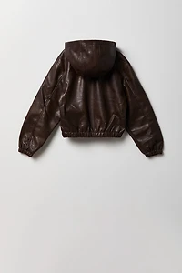 Blouson aviateur à caputhon en similicuir pour garçon