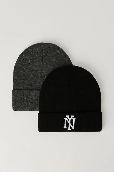Kids NY Embroidered Beanie (2 Pack)