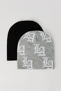 Tuque en tricot jacquard et unie pour garçon (Lot de 2)