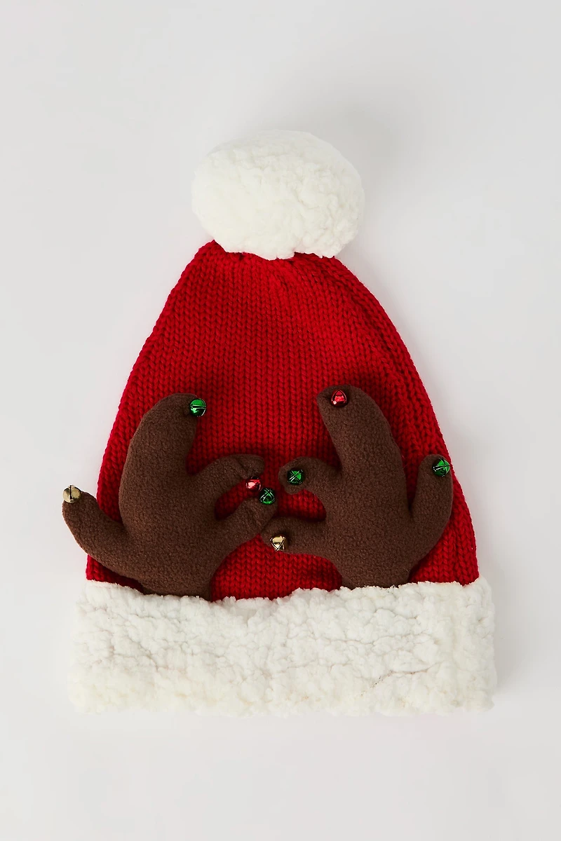 Kids 3D Antler Knit Santa Hat
