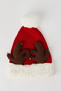 Kids 3D Antler Knit Santa Hat