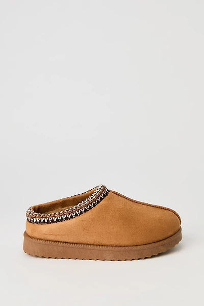 Kids Faux Suede Embroidered Slipper Booties