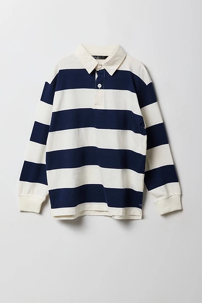 Boys Striped Long Sleeve Polo Top