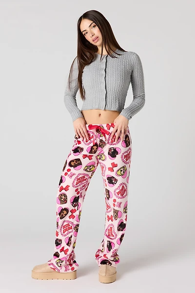 Cartoon Print Plush Pajama Pant