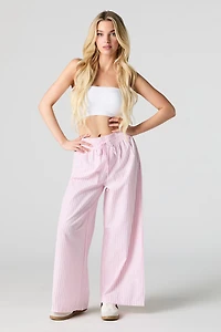 Pantalon à jambe large rayé avec taille coulissante