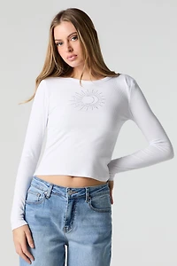 Rhinestone Ribbed Long Sleeve Top