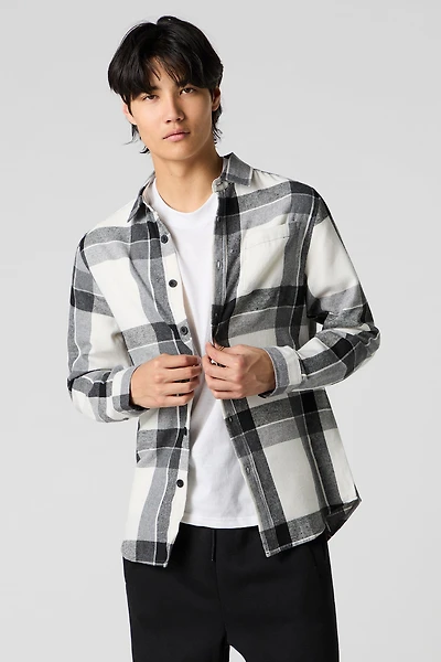 Black & White Plaid Long Sleeve Button-Up Top