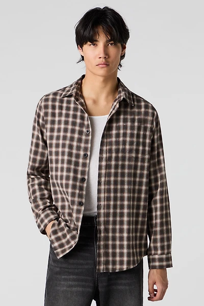 Plaid Long Sleeve Button-Up Top