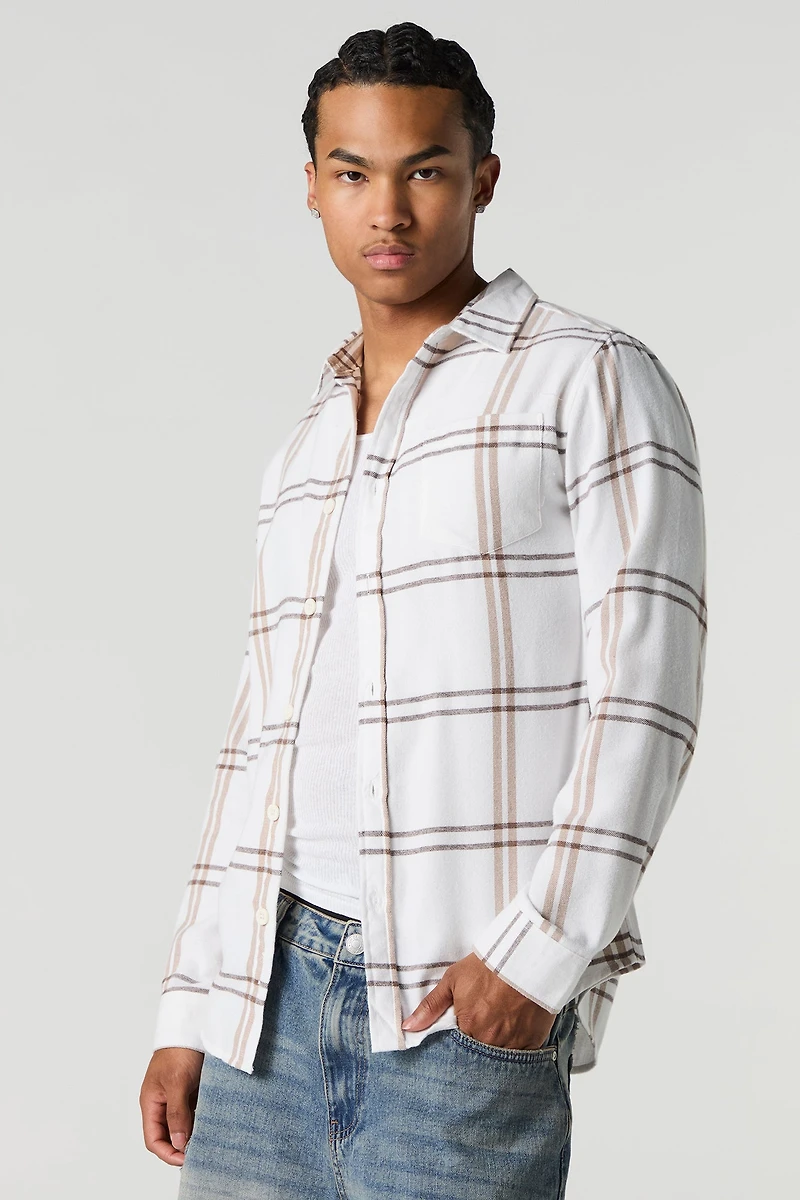 White Plaid Long Sleeve Button-Up Top