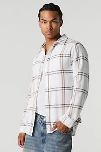 White Plaid Long Sleeve Button-Up Top