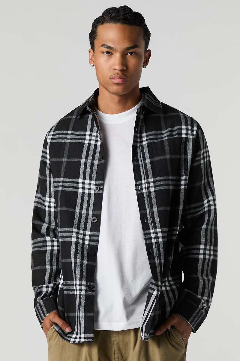 Plaid Long Sleeve Button-Up Top