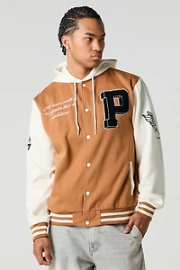 P Chenille Embroidered Varsity Jacket