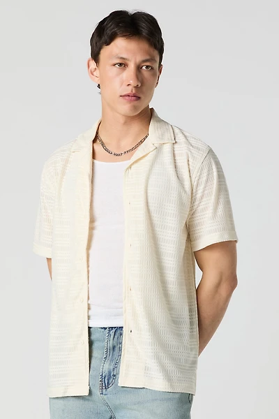 Textured Button-Up Collared Top