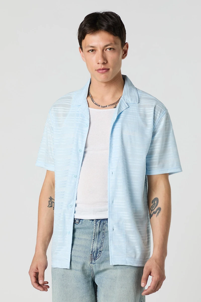Textured Button-Up Collared Top