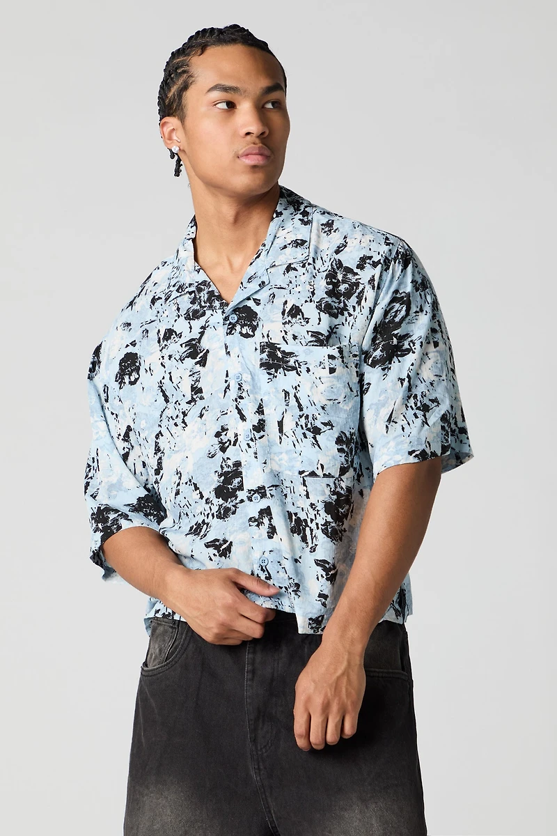 Abstract Print Boxy Button-Up Top